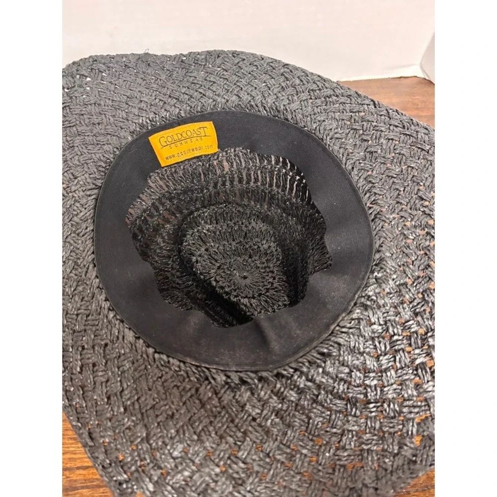 Goldcoast Sunwear Black Woven Cowboy Hat Wood Bead Band Boho Western One Size